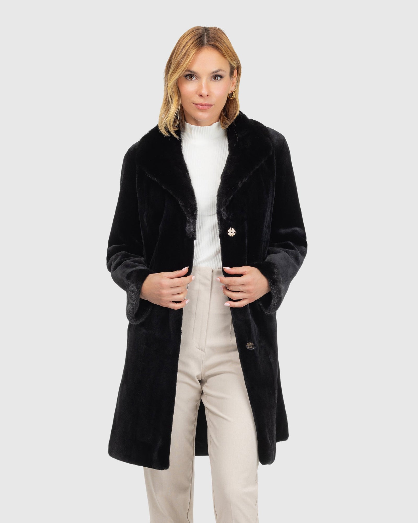 Sheared Mink Reversible Short Coat | Black