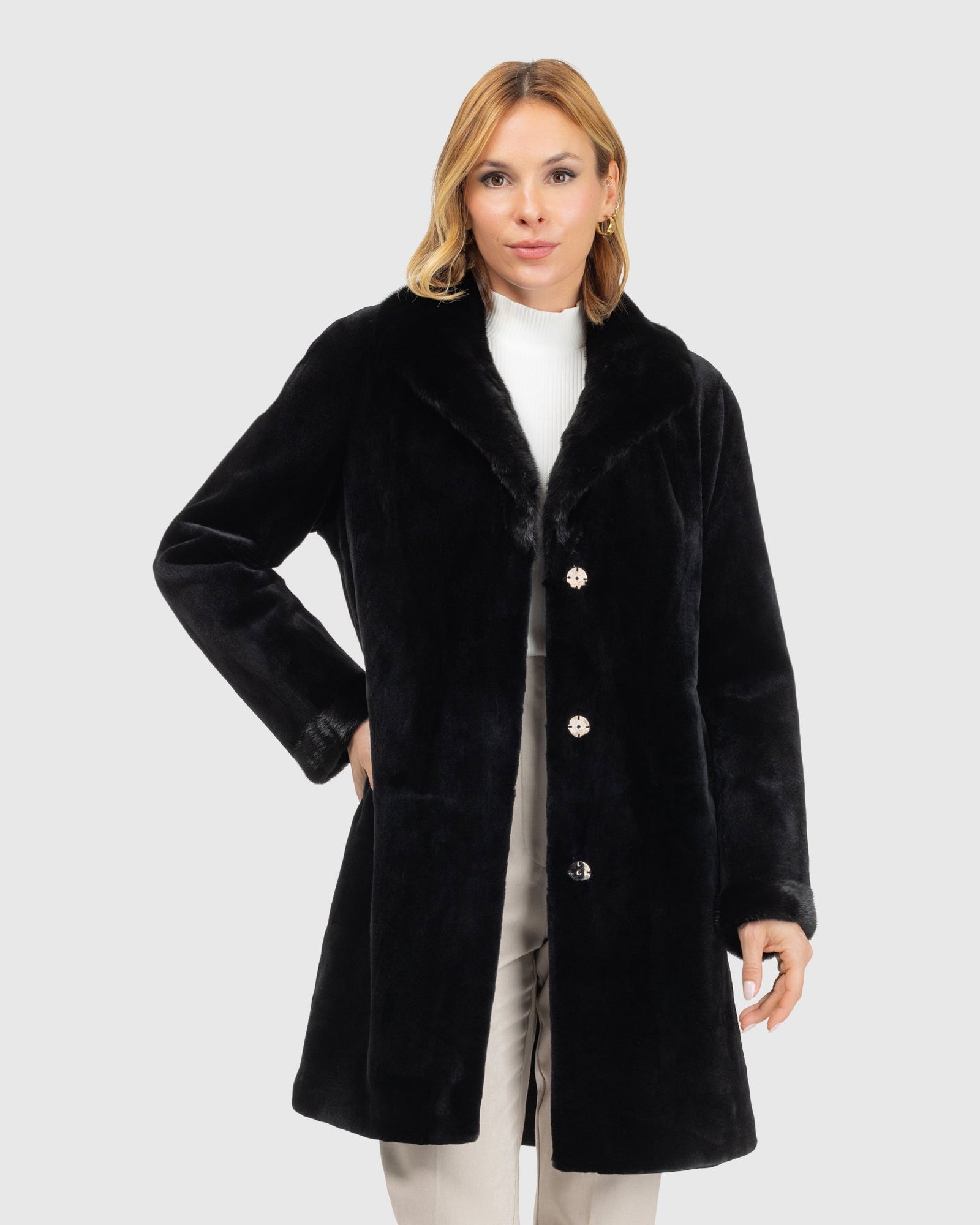 Sheared Mink Reversible Short Coat | Black