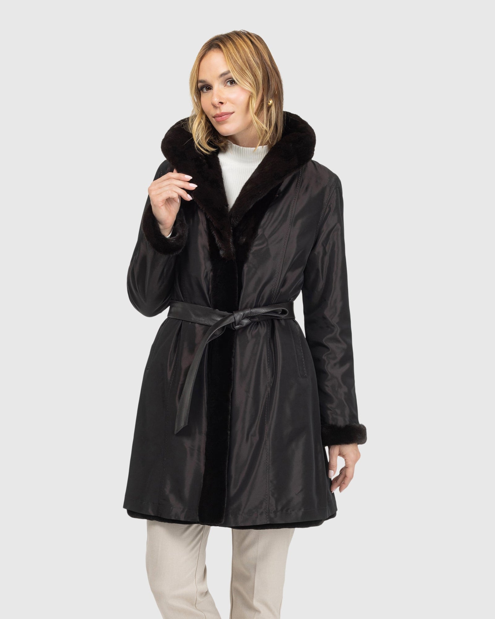 Sheared Mink Reversible Short Coat | Dark Brown