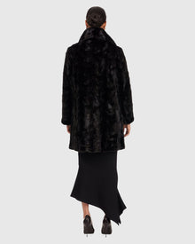 Mink S-Cut Stroller, Short Nap Mink Collar, Reversible To Black Taffeta | Black