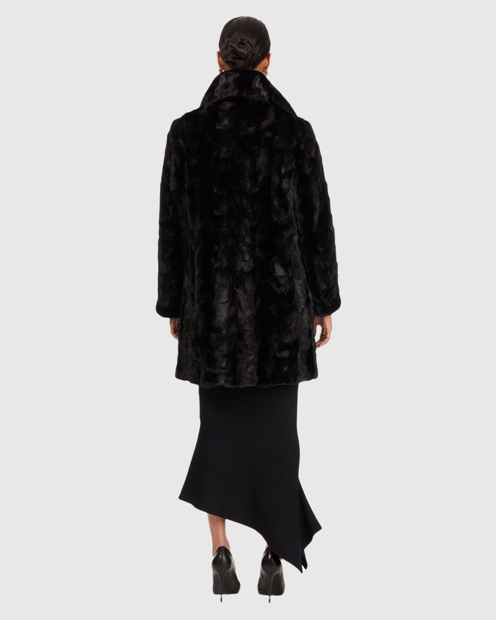 Mink S-Cut Stroller, Short Nap Mink Collar, Reversible To Black Taffeta | Black