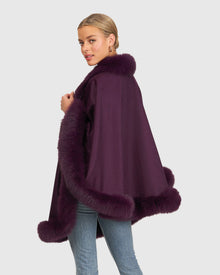 Cashmere Capelet With Fox Trim | Dark Purple