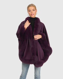 Cashmere Capelet With Fox Trim | Dark Purple