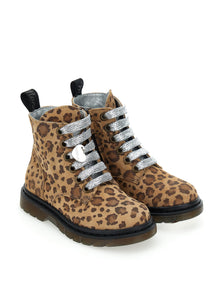 Girls | Animal Print Suede Combat Boots | Leopard Print