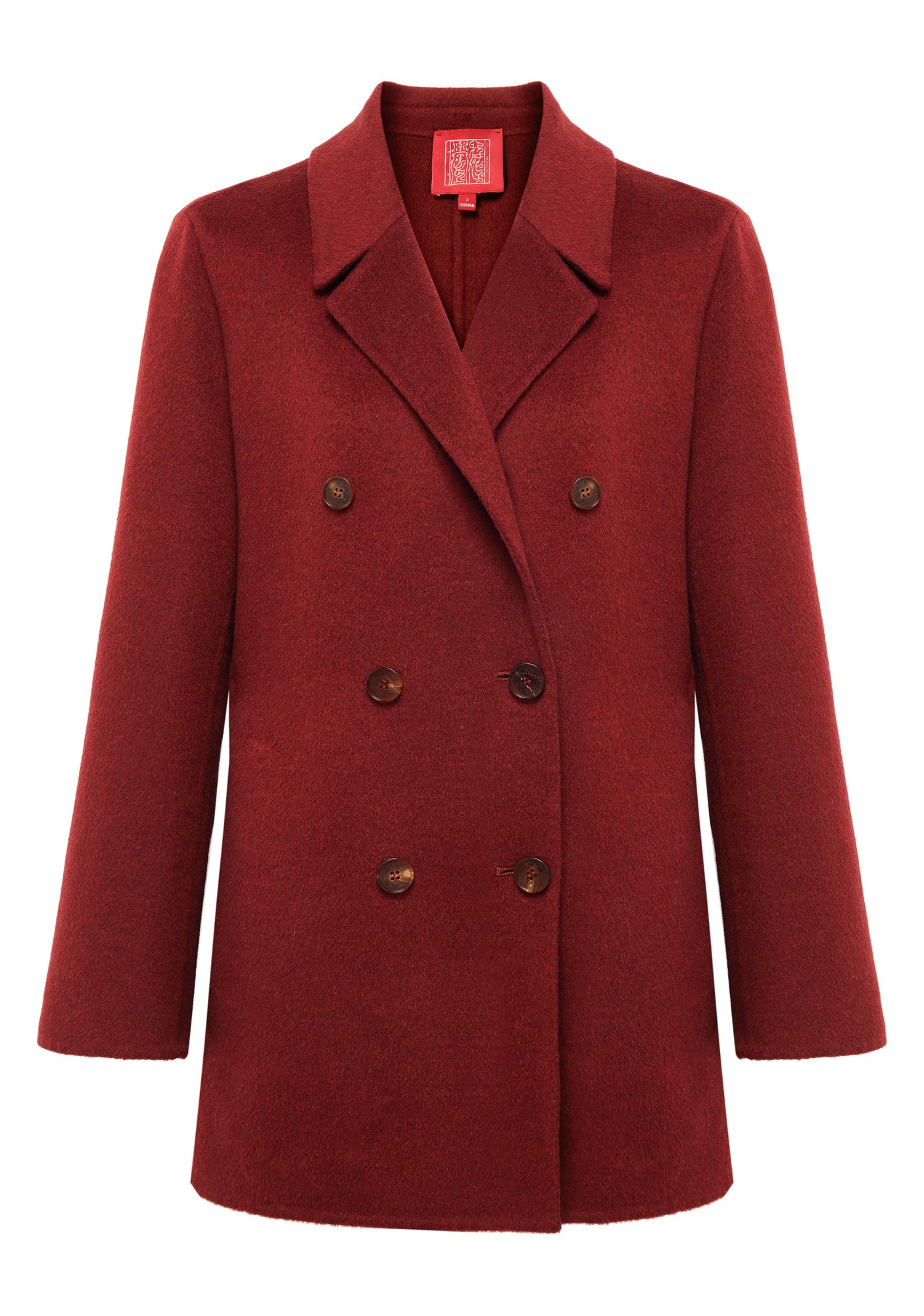 double-breasted wool coat | Wine Red