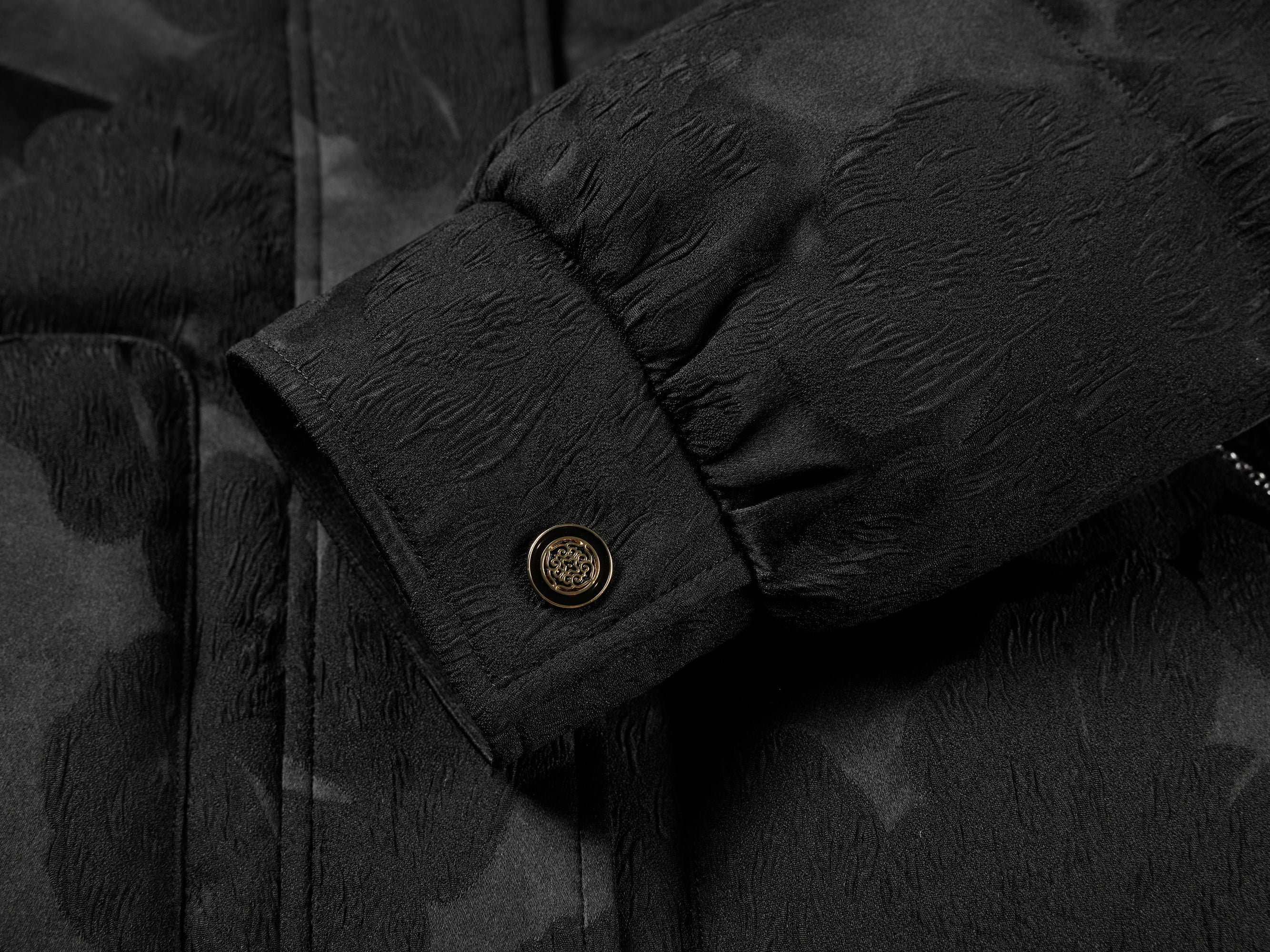 Goose Down Mulberry Silk Jacquard Warm Jacket | Black