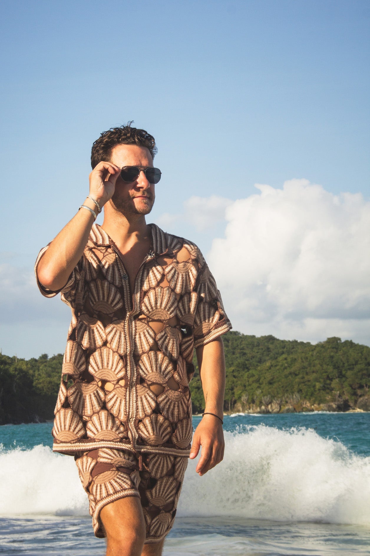 Seashell Crochet Knit Shirt | Beige