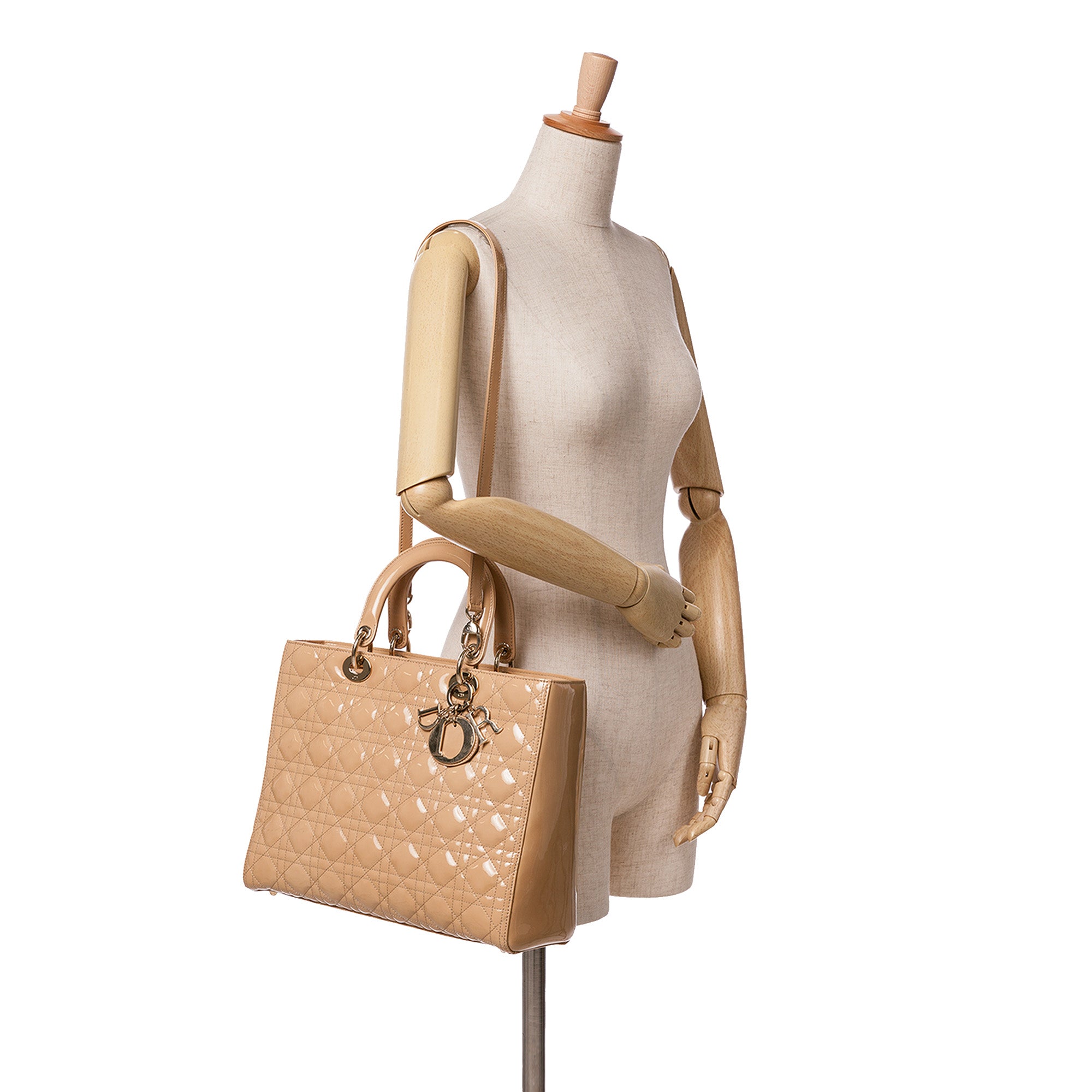 Dior | Pre-Owned Large Patent Cannage Lady | Brown/Beige