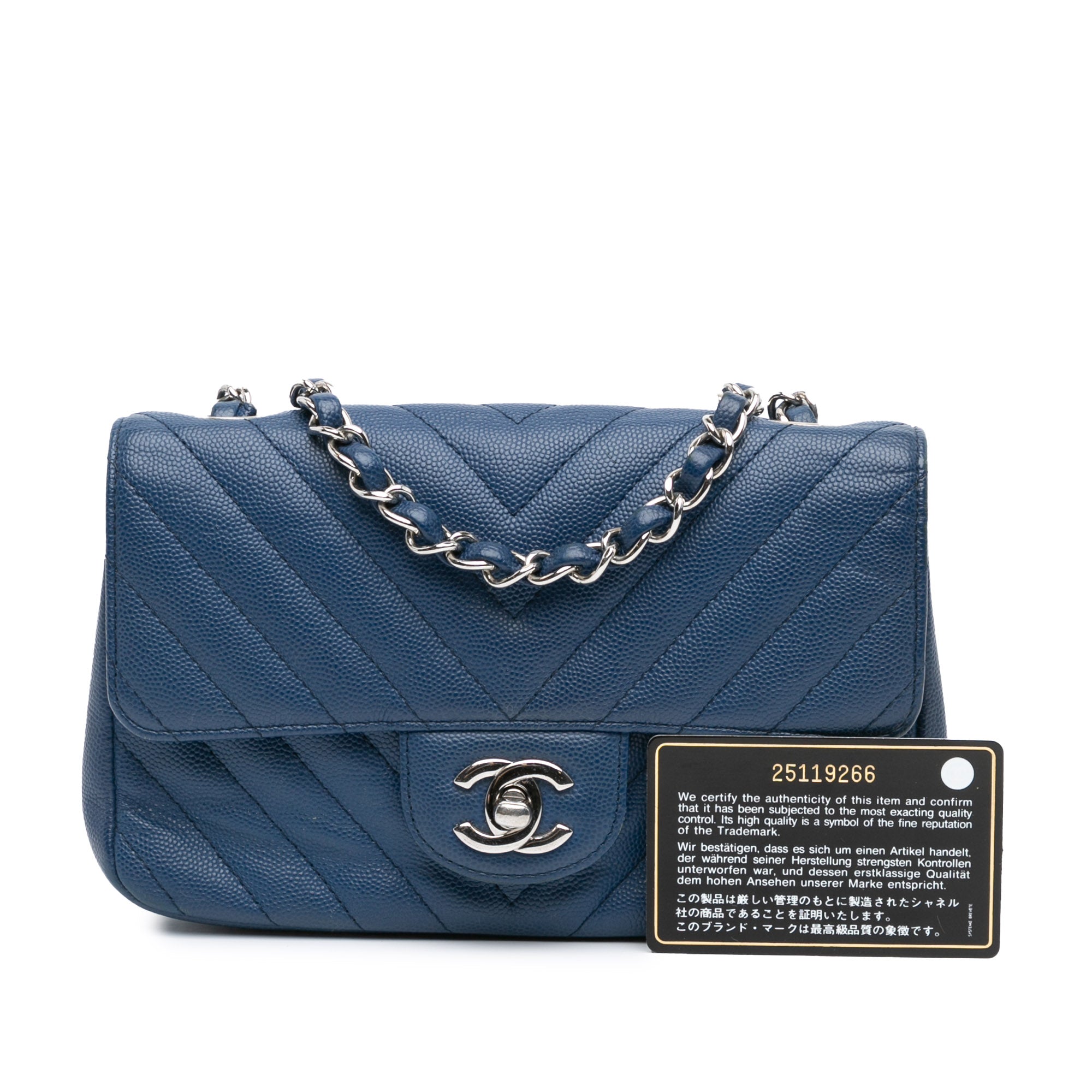 Chanel | Pre-Owned Mini Rectangular Classic Chevron Caviar Single Flap | Blue/Dark Blue
