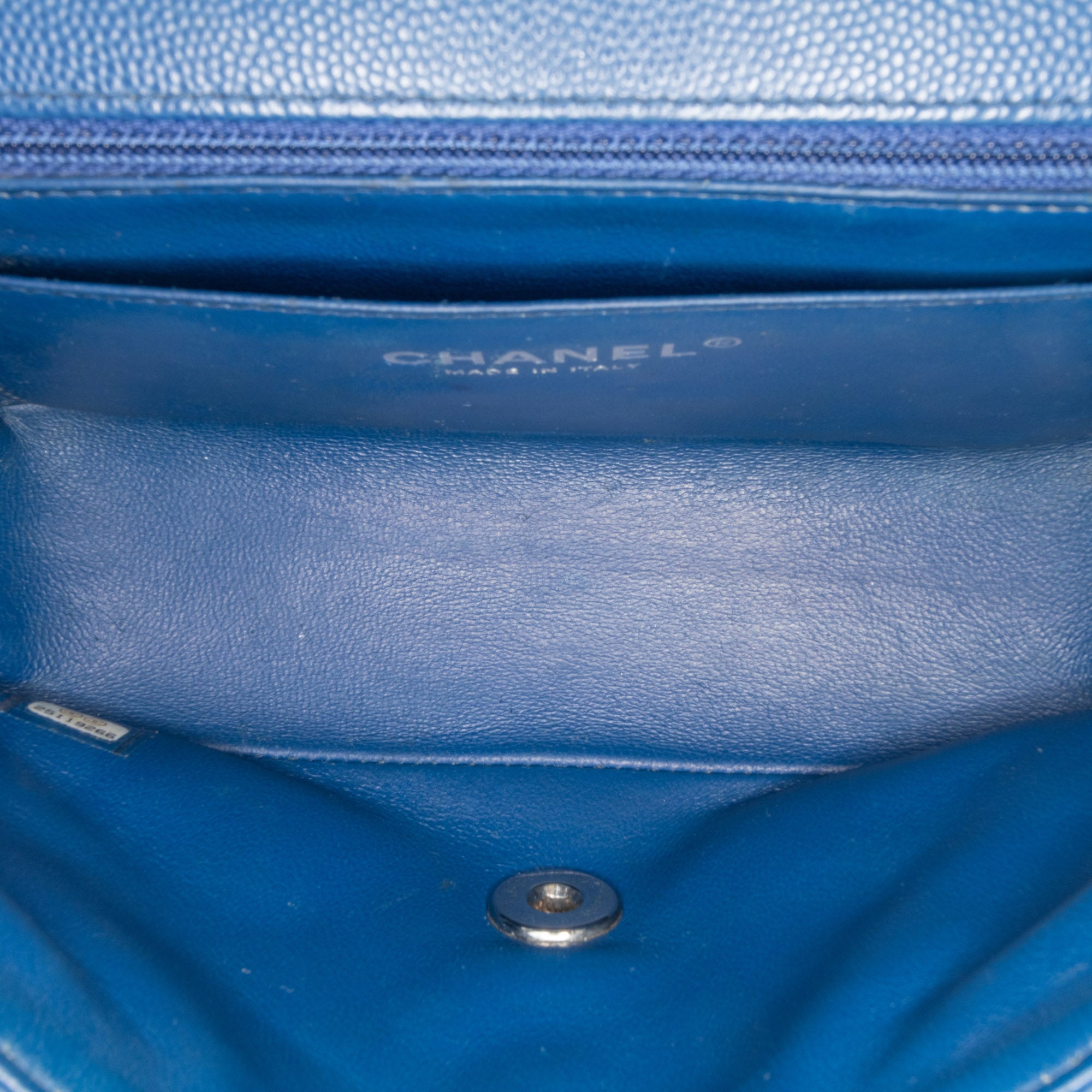 Chanel | Pre-Owned Mini Rectangular Classic Chevron Caviar Single Flap | Blue/Dark Blue