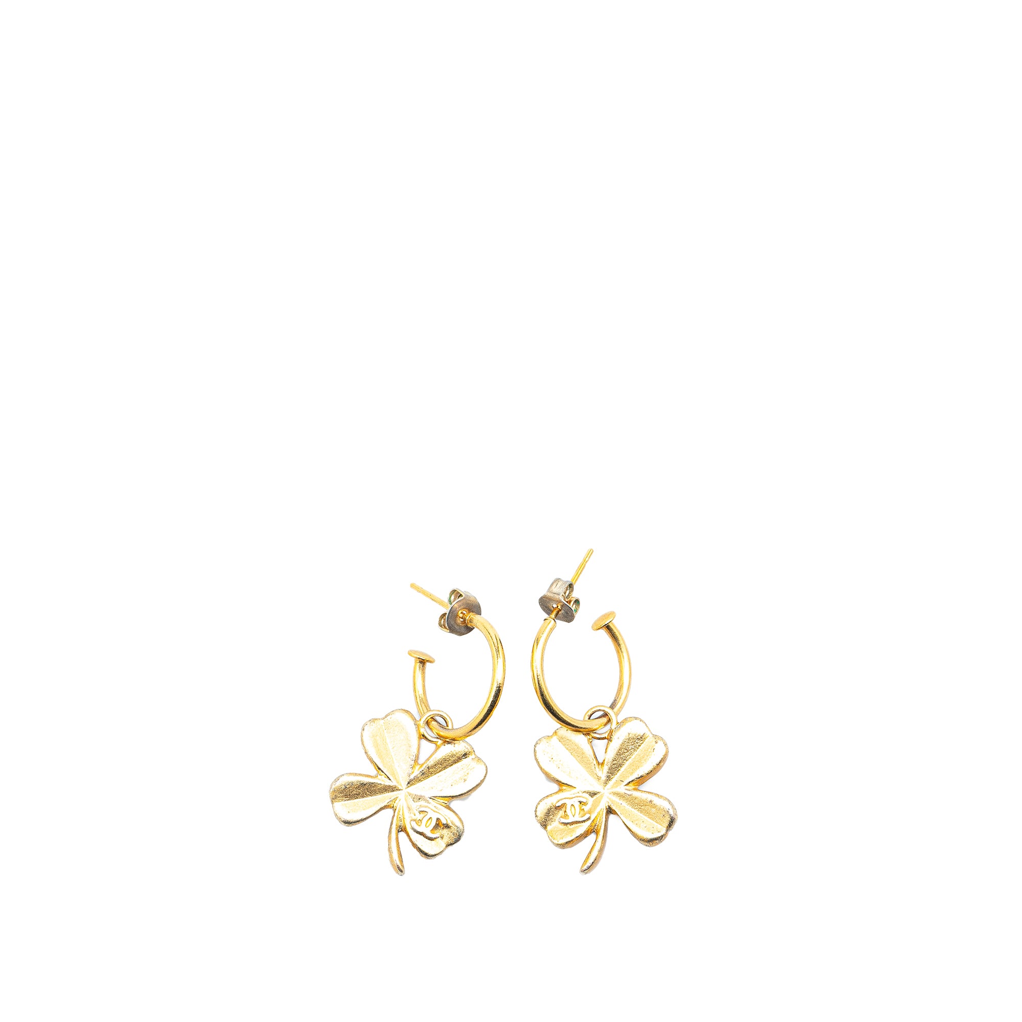 Chanel | Pre-Owned Gold Plated Clover Hoop Push Back Earrings | Gold