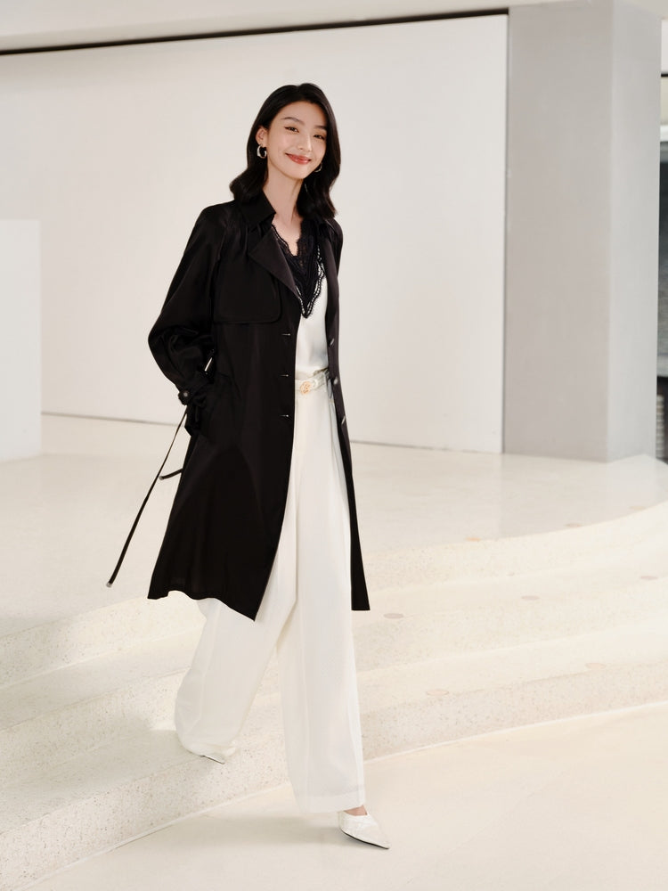 Triacetate Long Trench Coat | Black