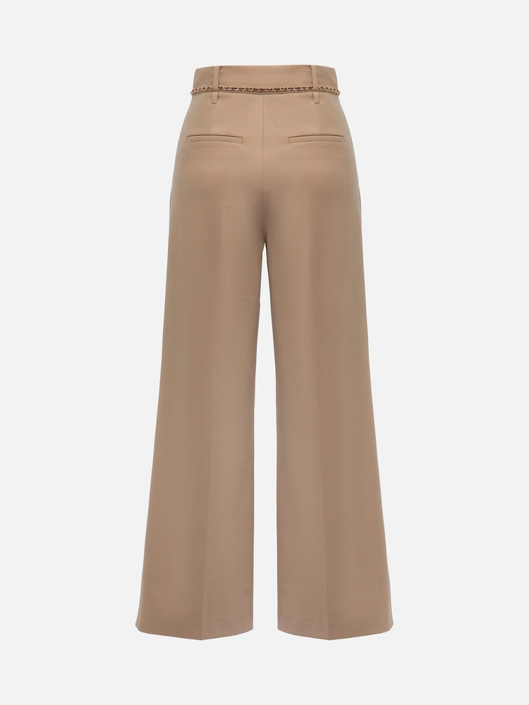 Wool Wide-Leg Office Pants | Khaki