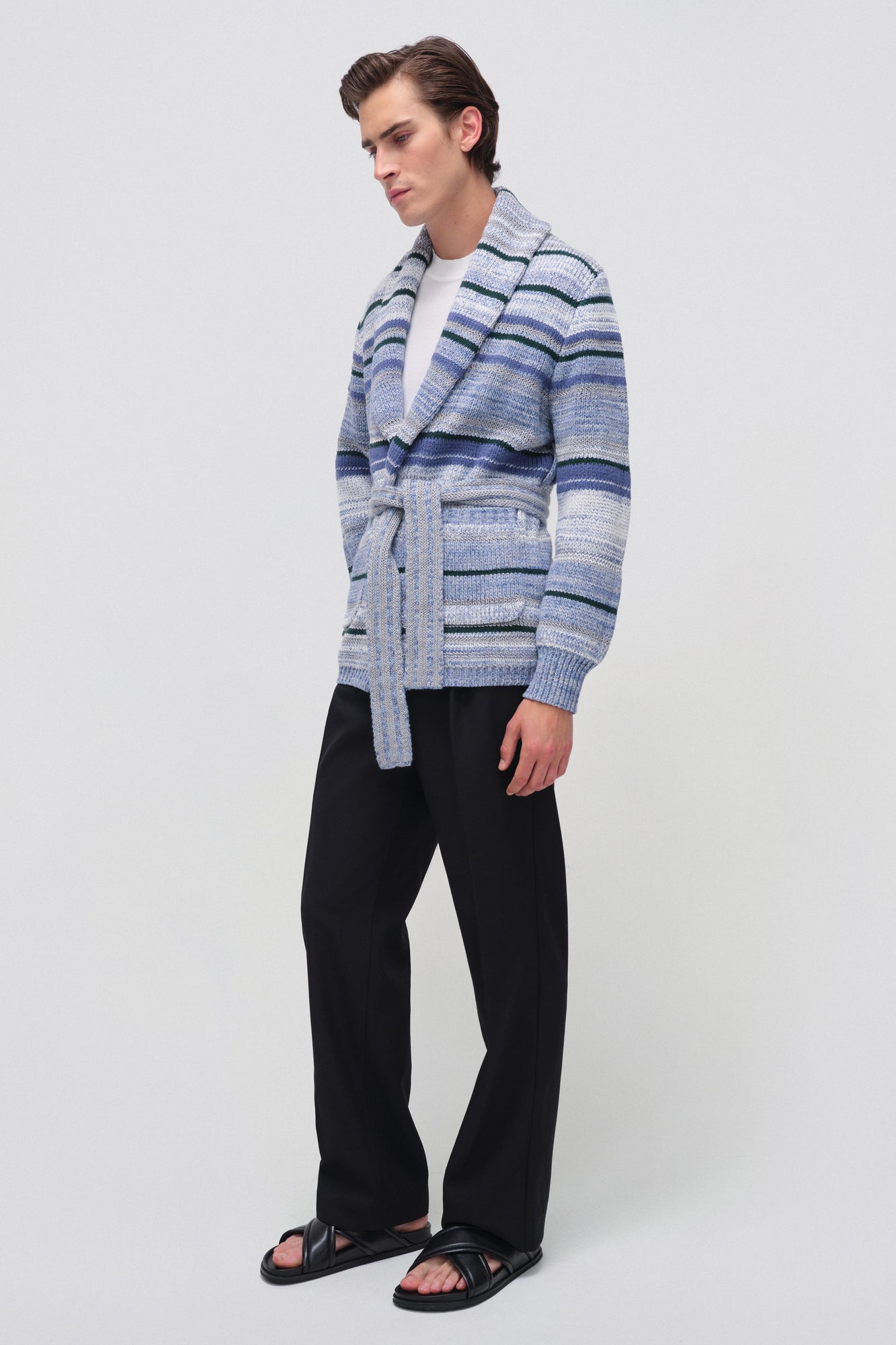 Blue Keenan Space Dye Shawl Collar Cardigan - SIMKHAI