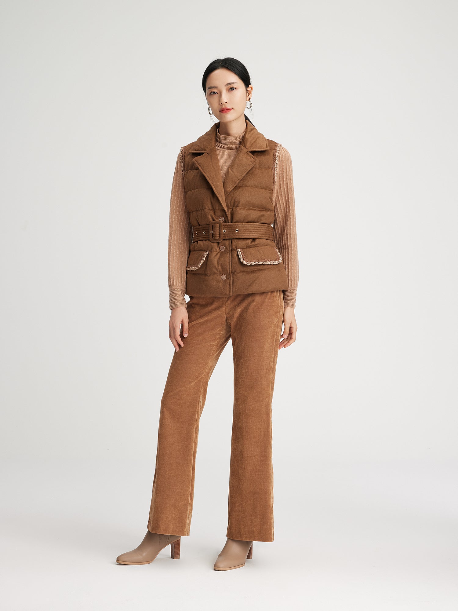 Chimney Collar Cashmere Knit Top | Camel