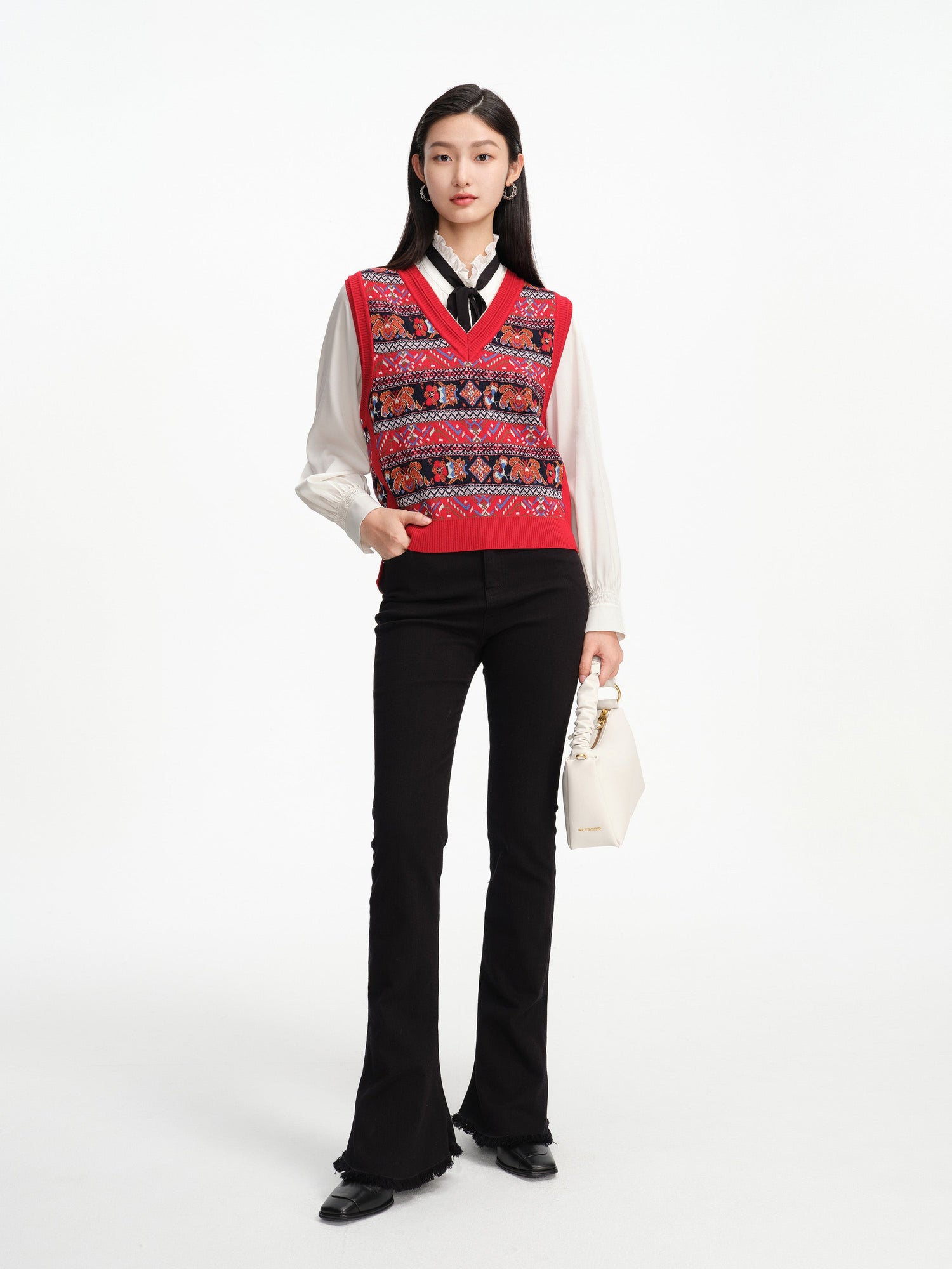 V-Neck Knit Vest | Red