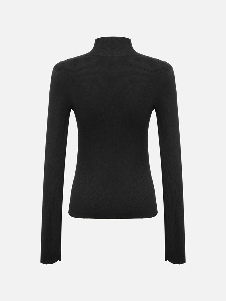 Pure Wool Solid Color Knit Sweater | Black