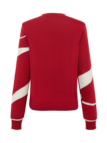 Paneled Printed Sweater | Red