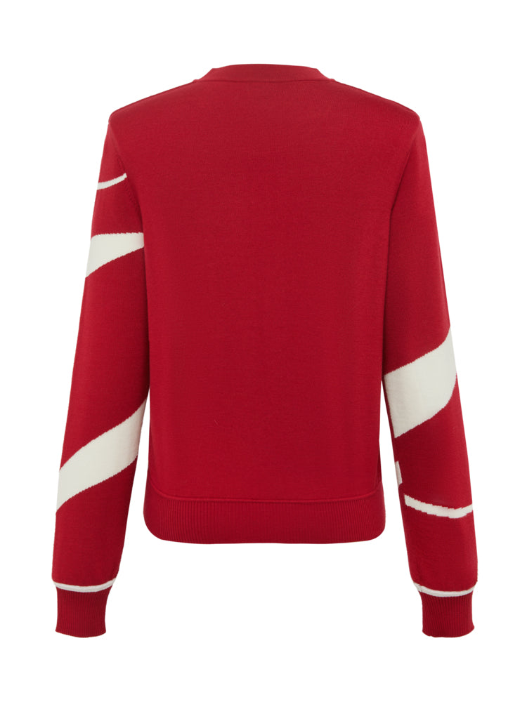 Paneled Printed Sweater | Red