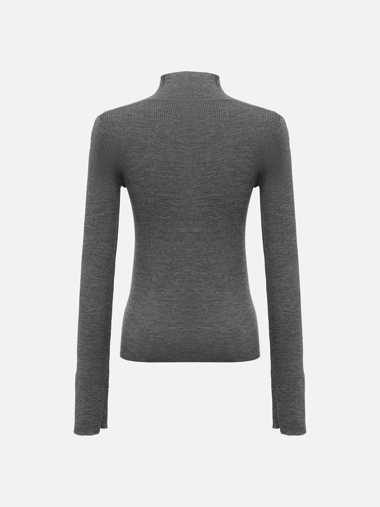 Pure Wool Solid Color Knit Sweater | Grey