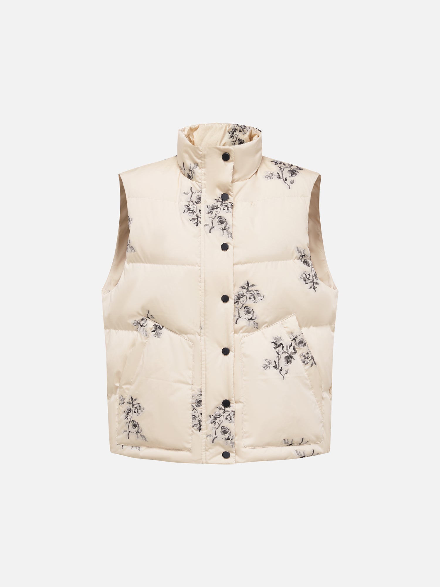 Printed Goose Down Vest | Beige