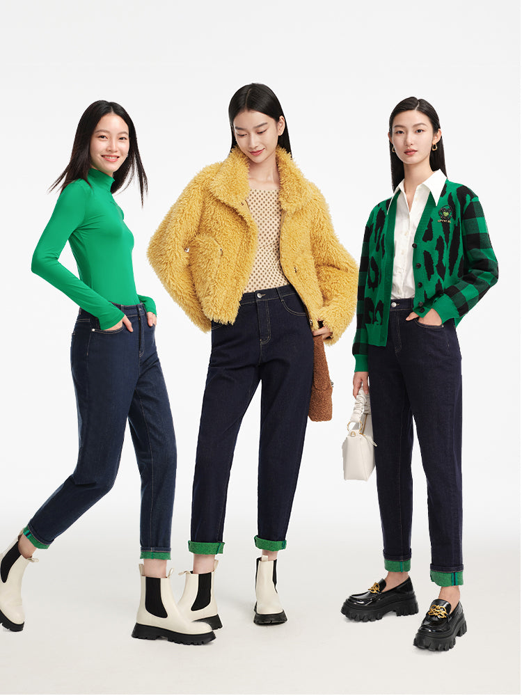 Turn-Up Contrast Trim Cropped Jeans | Blue
