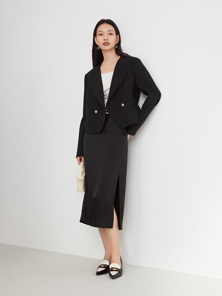 Wool Double-Breasted Blazer | Black