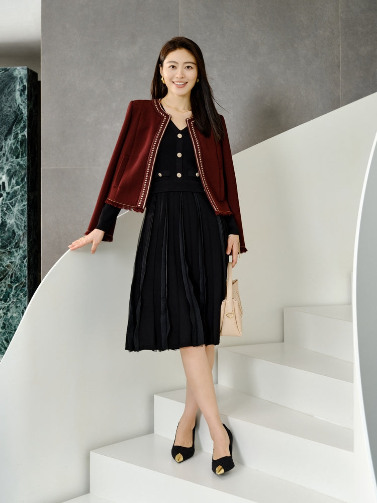 Fake Two Piece Knit Dress | Black