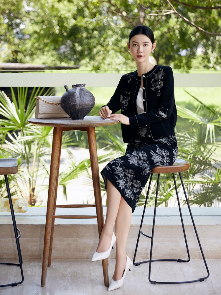 Merino Wool Knit Cardigan | Black