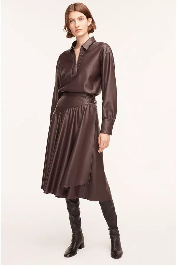 Vegan Leather Midi Whisper Skirt | Deep Port