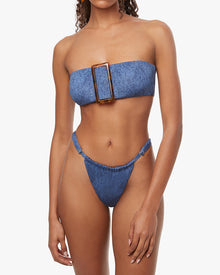 Buckle Bandeau Denim Bikini Top | Dark Wash