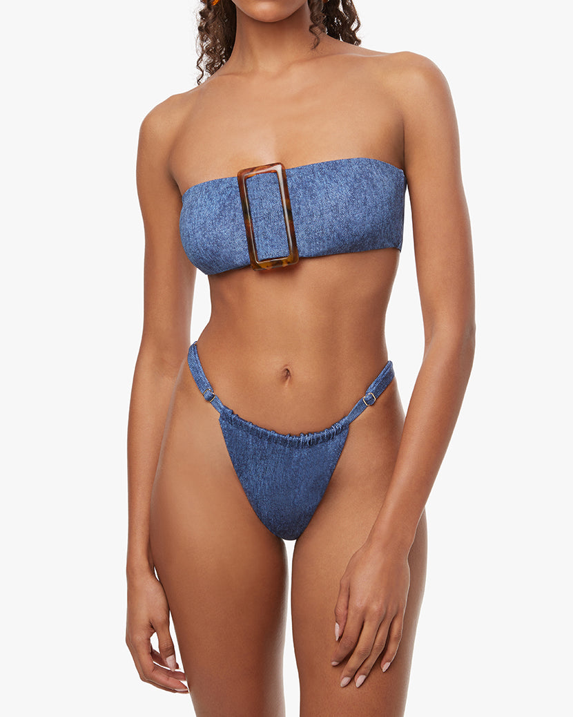 Buckle Bandeau Denim Bikini Top | Dark Wash