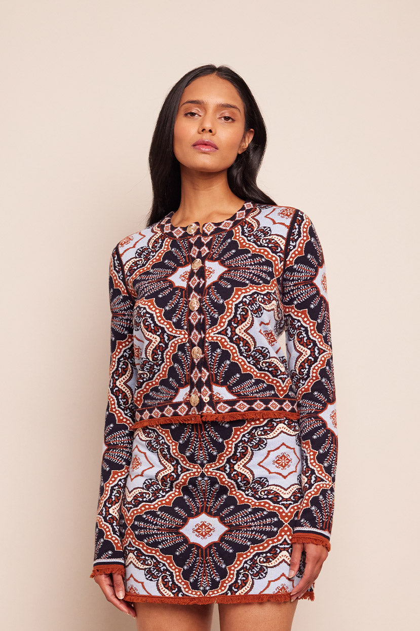 Livi Jacket | Grey Maroon Rita Tile