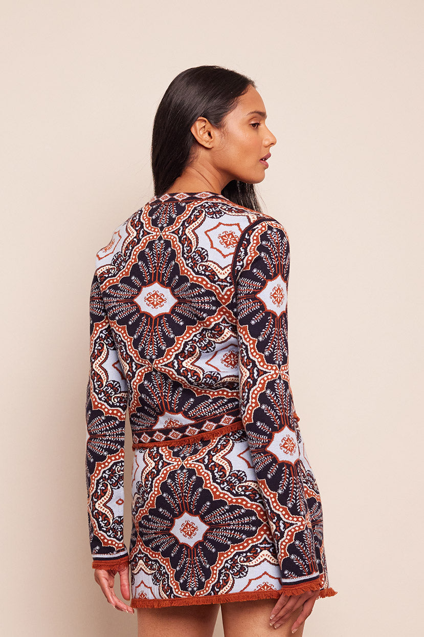 Livi Jacket | Grey Maroon Rita Tile