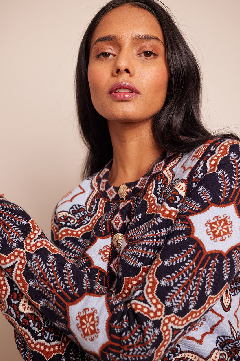 Livi Jacket | Grey Maroon Rita Tile