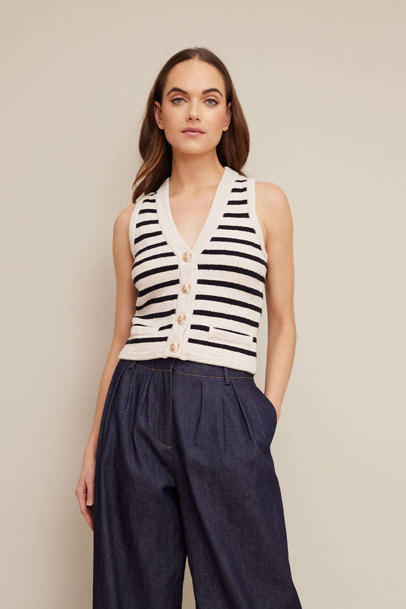 Phoebia Top | Ivory with Black Stripes