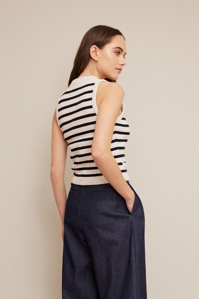 Phoebia Top | Ivory with Black Stripes