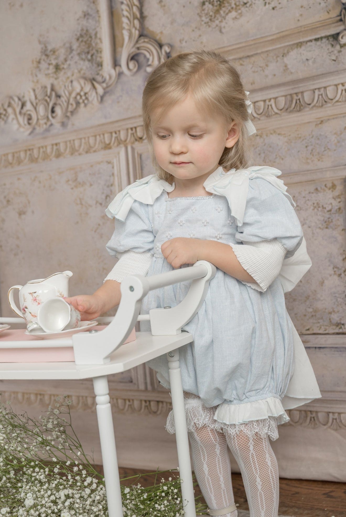 Baby Girls | Charlotte Linen Romper | Baby Blue