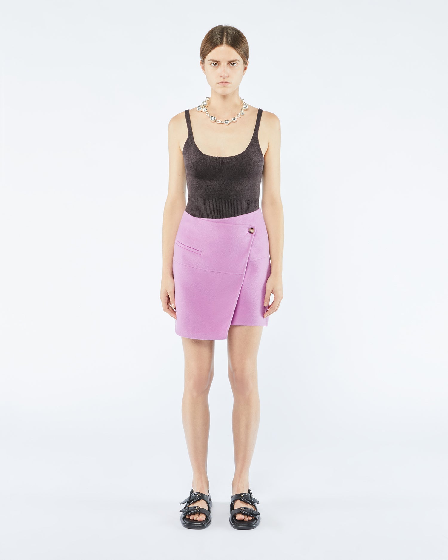 Kyla Double Wool Wrap Mini Skirt | Pink