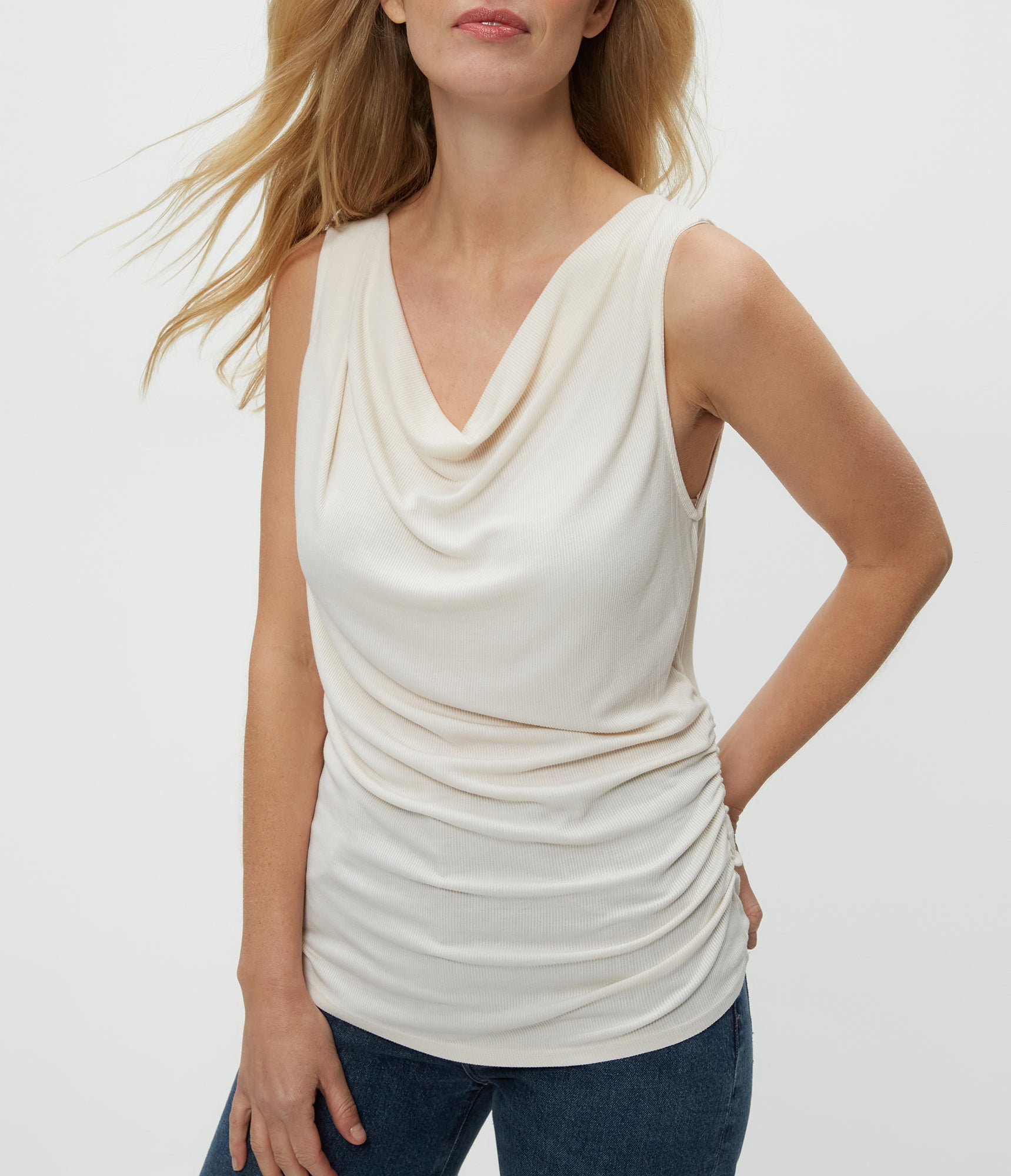 Jeanette Cowl Neck Tank | Chalk