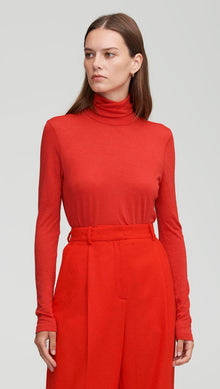 Skinny Turtleneck in Merino Silk Jersey | Scarlet