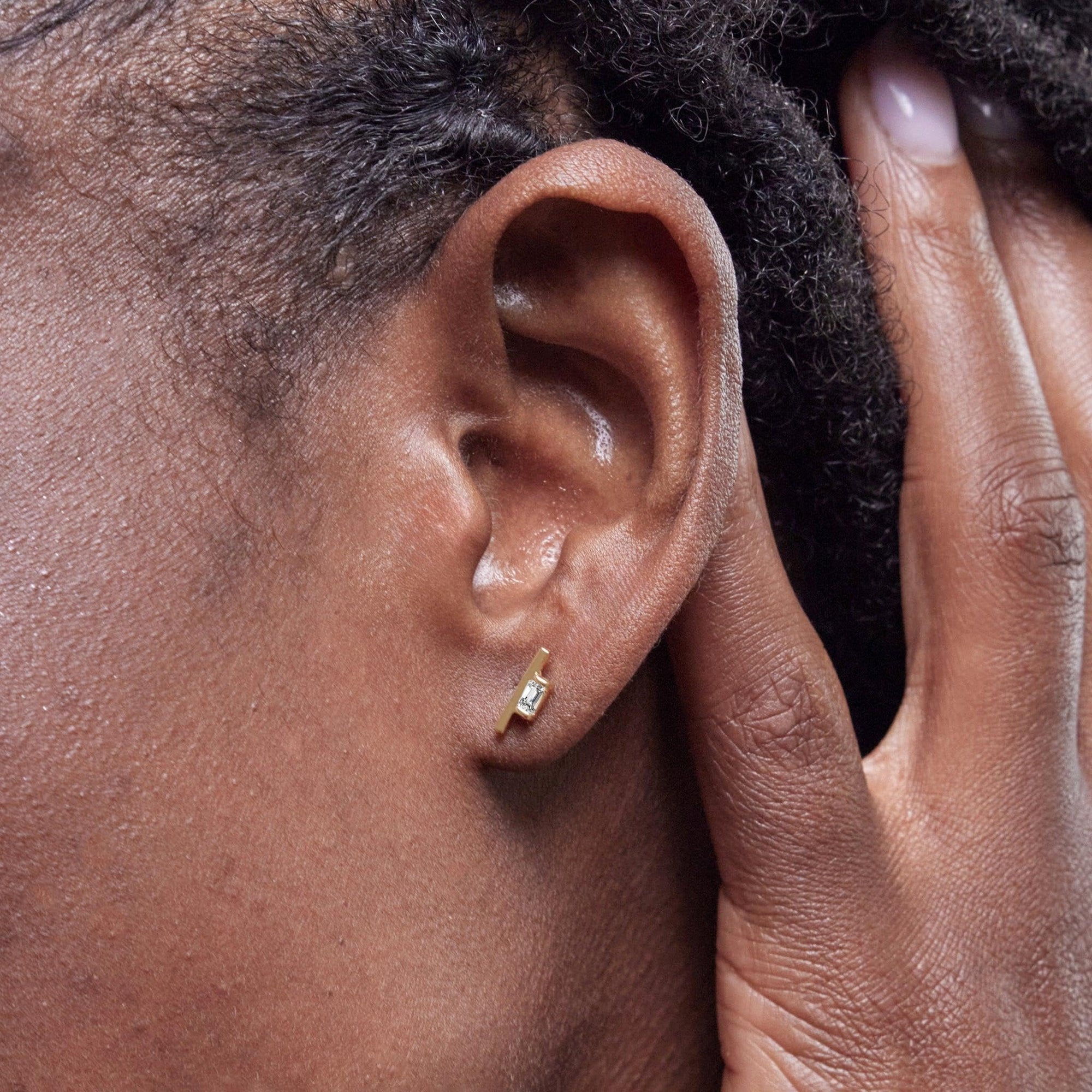 Womens | 0.09 CT  Emerald Cut Lab Grown Accent Diamond | Fashion Stud Earrings | 14K Yellow Gold Plated Silver | G-SI