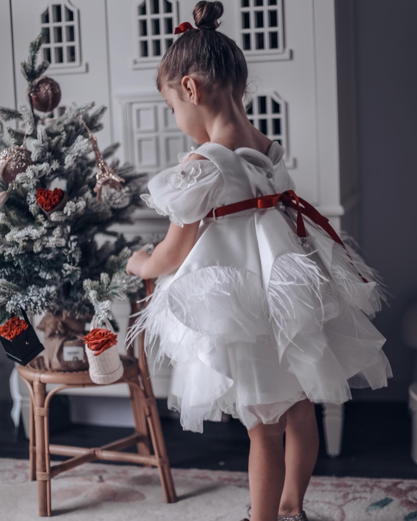 Girl | Constanza Ceremony Dress with Bow | White x Red