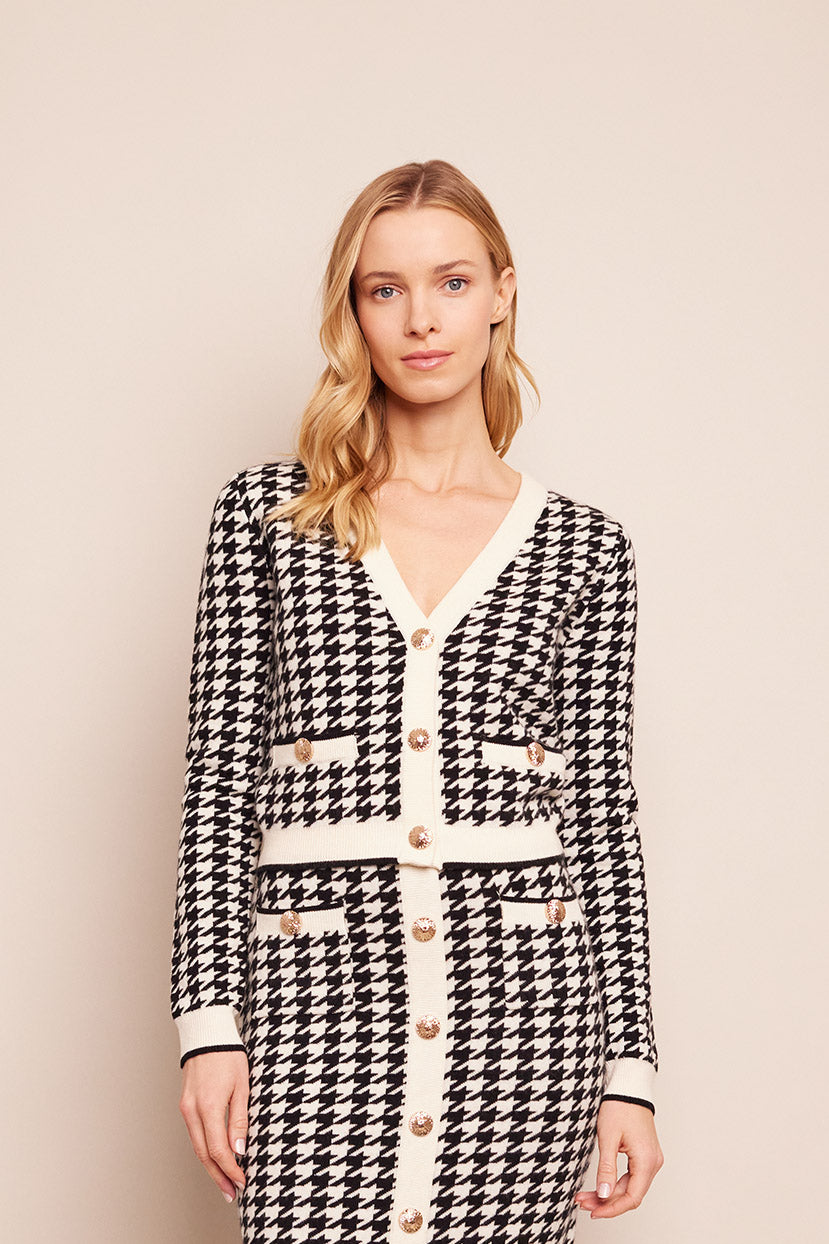 Mirna Cardigan | Houndstooth Black