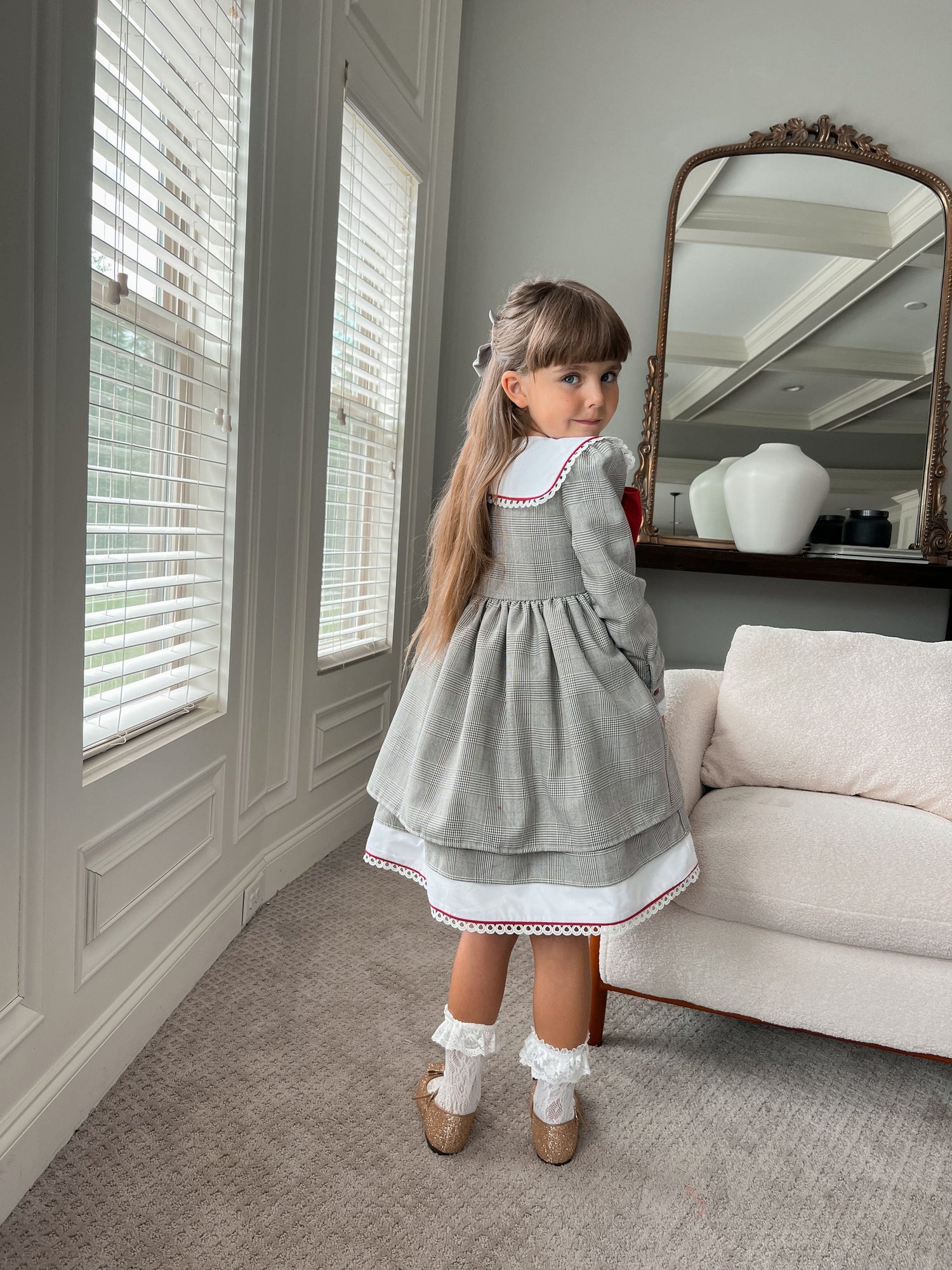 Baby Girls | Georgina Print Dress with Bow | Tartan & Red