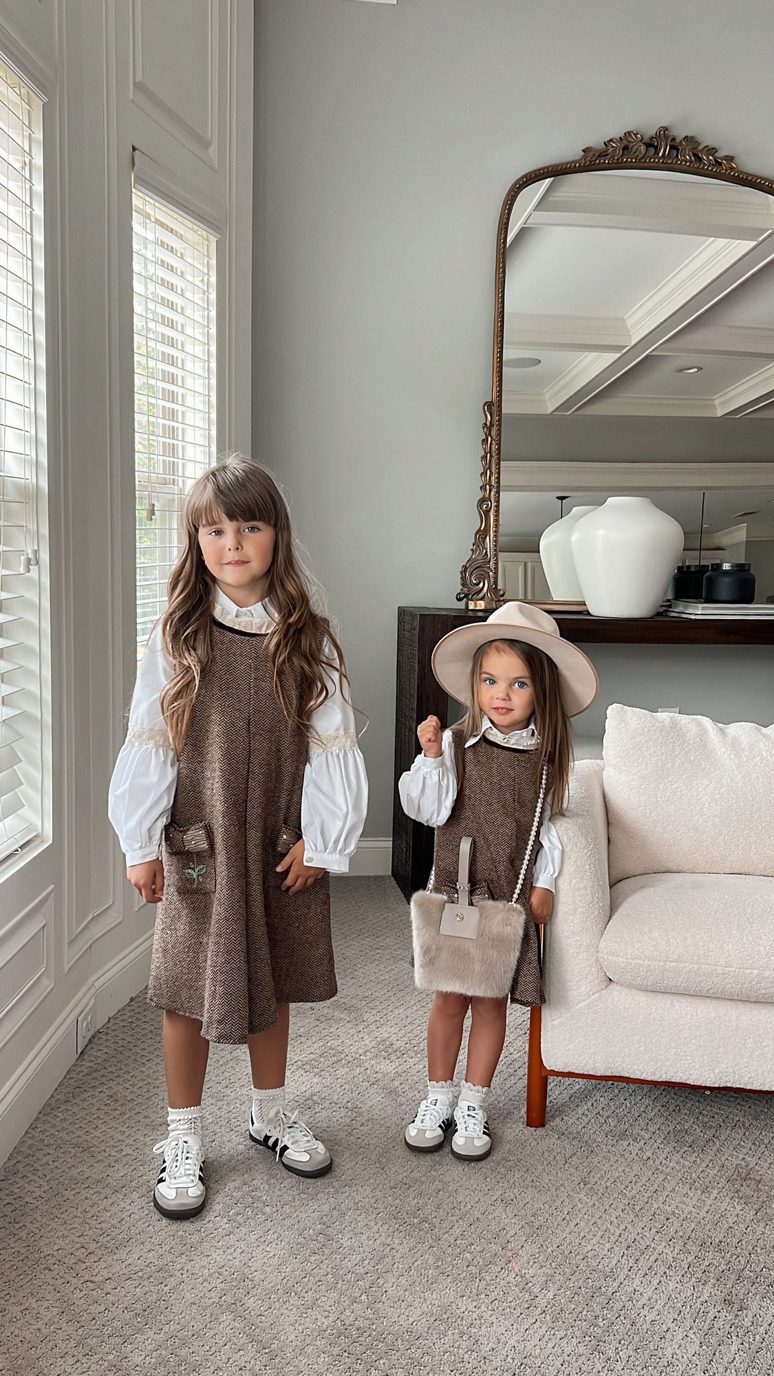 Baby Girls | Herringbone Dress and Blouse Set | Brown