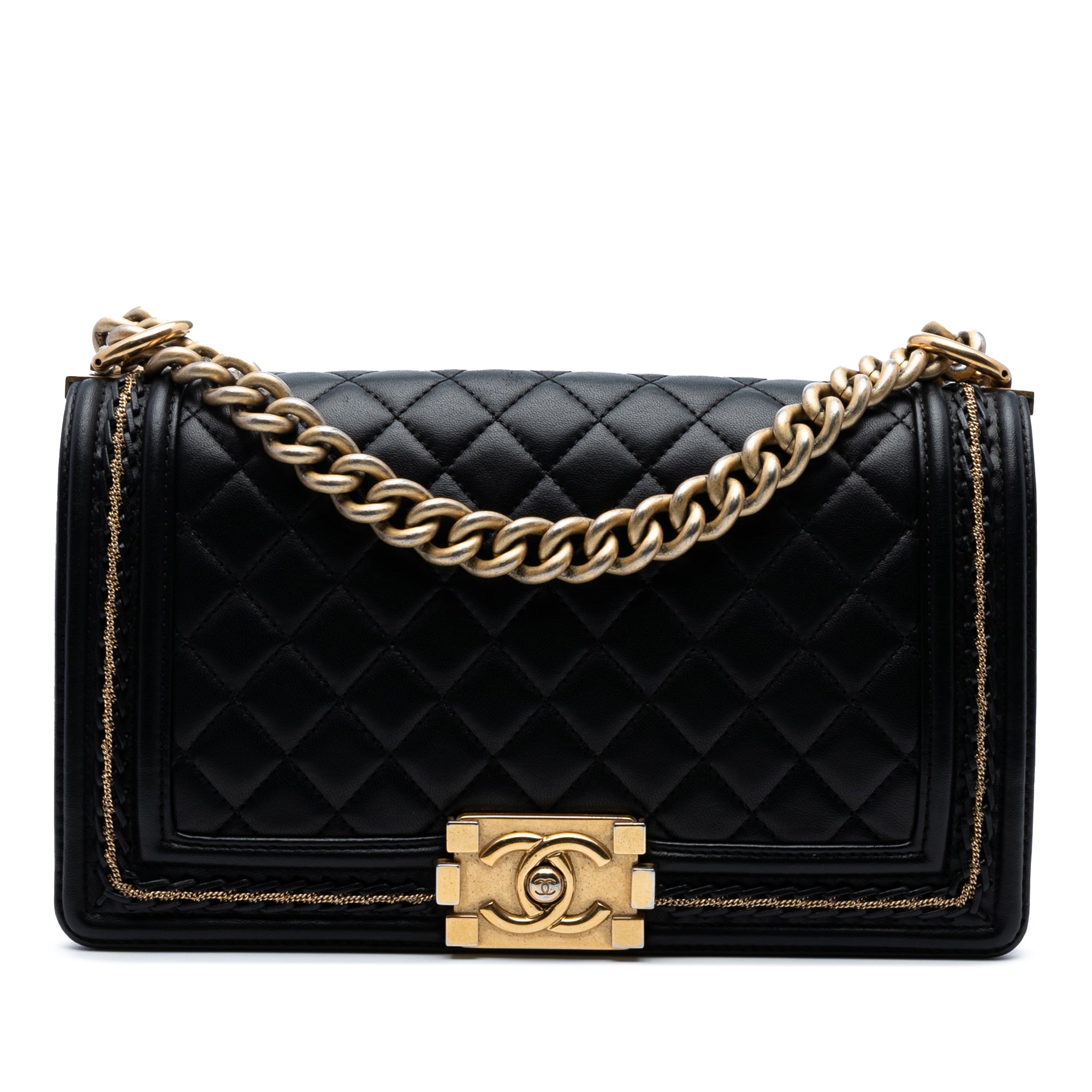 Chanel | Pre-Owned Old Medium Quilted Lambskin Chain Boy Flap | Black