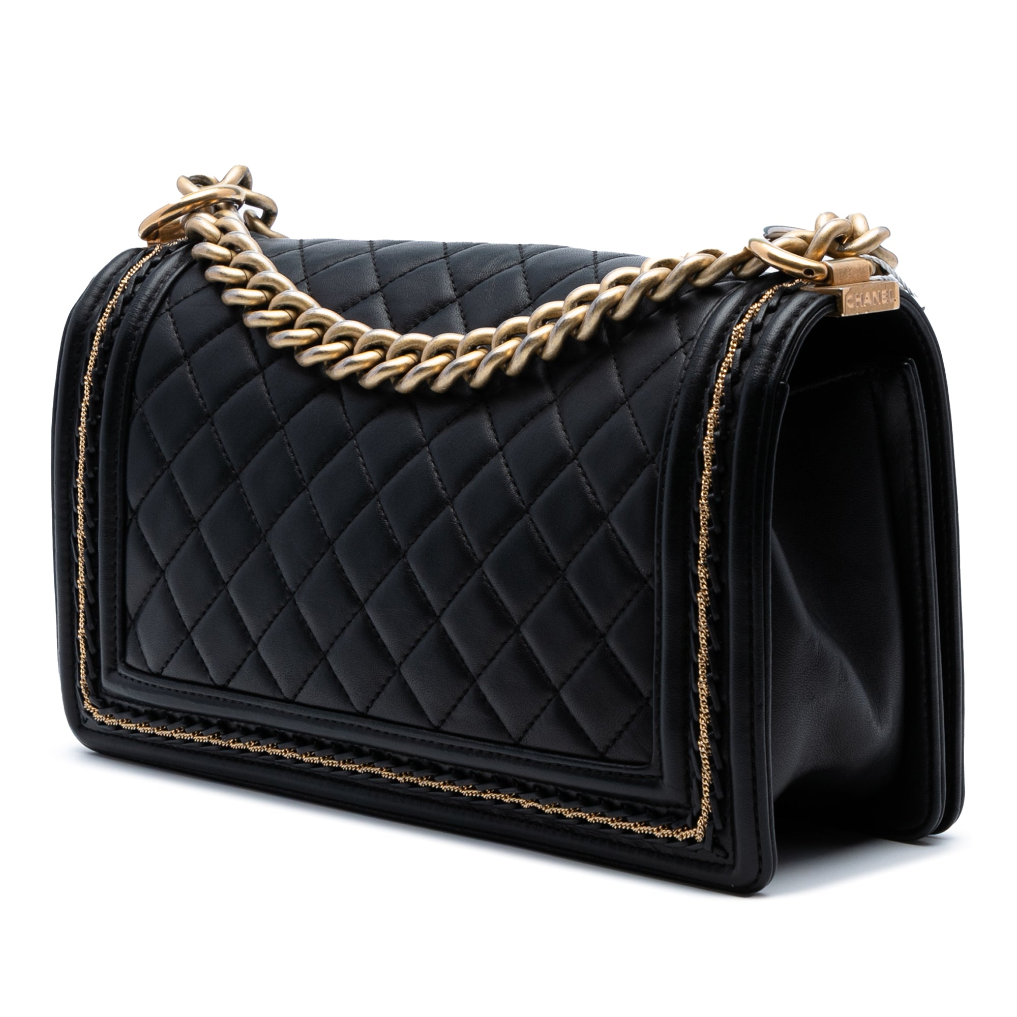 Chanel | Pre-Owned Old Medium Quilted Lambskin Chain Boy Flap | Black