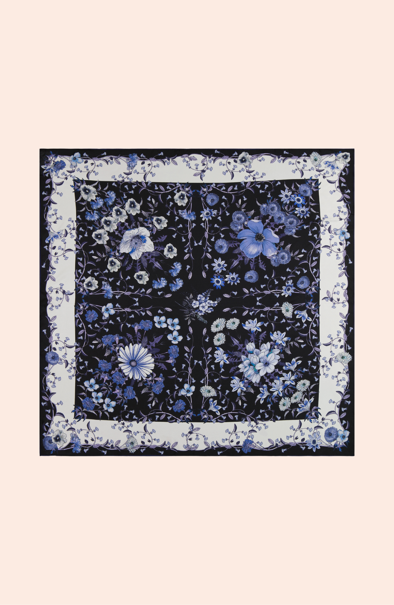 Floral Silk Scarf | Navy Multi
