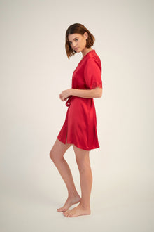 GINIA Silk Gown with Lace - Ruby